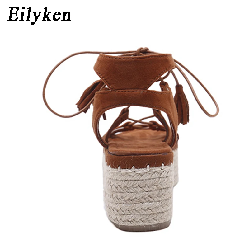 Eilyken женские босоножки на платформе летние женские вечерние туфли на высоком каблуке с открытым носком на шнуровке женская обувь коричневого и синего цвета Размеры 35-41