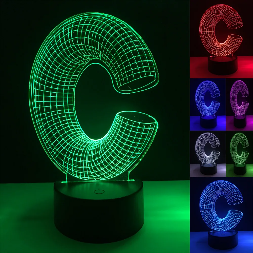 Удивительные 3D Алфавит буквы C лампа 7 цветов Изменение настольная ночник Led USB