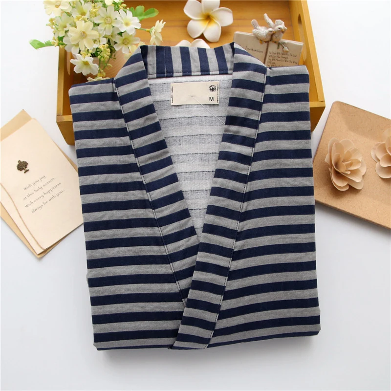 Японское кимоно для пар полосатые хлопковые Пижамные комплекты с двойной марлей