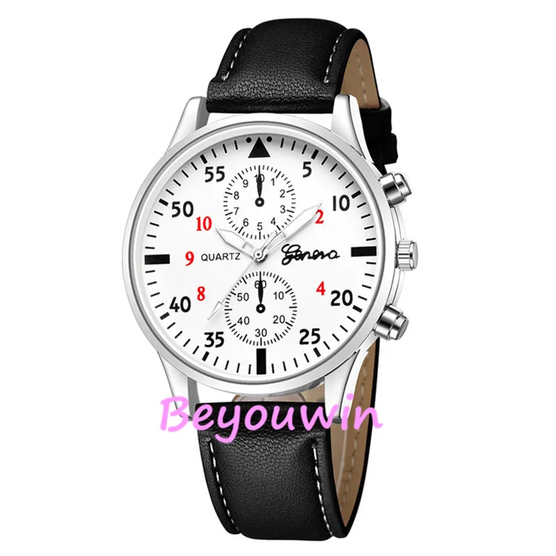 100 шт./лот модные Женевские кожаные кварцевые повседневные часы для мужчин и