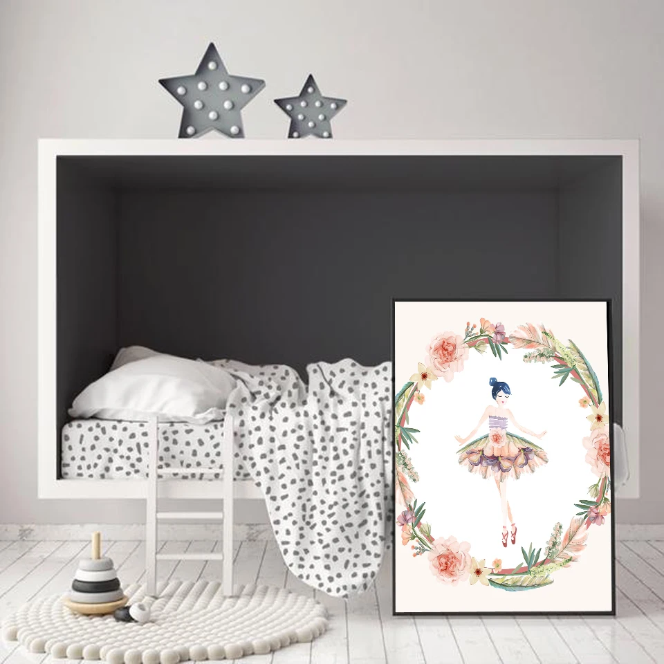 

Flower Ballerina Art Posters and Prints Watercolor Girl Nursery Canvas Painting Pink Nordic Bedroom Decor Wall Pictures for Kids