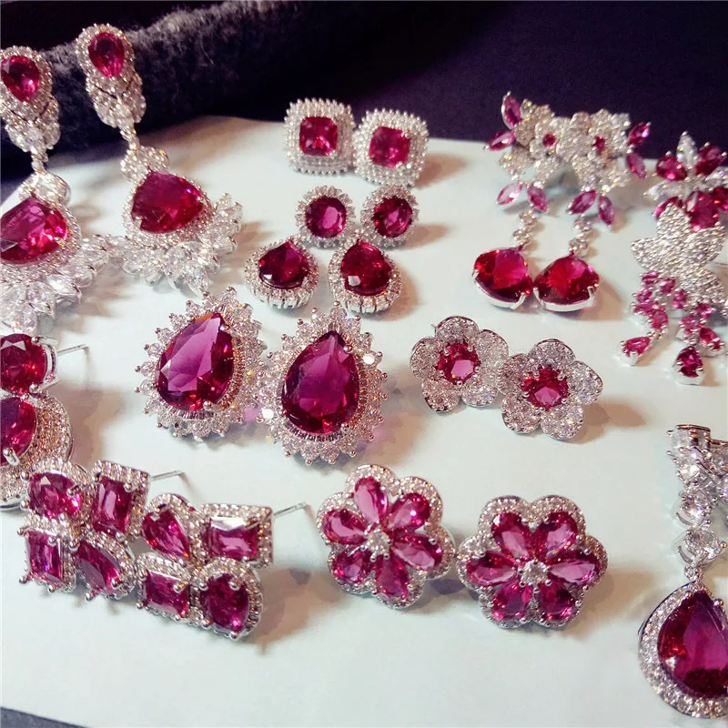 Женские серьги капельки из серебра 925 пробы с красным Рубином|earrings for|earrings for