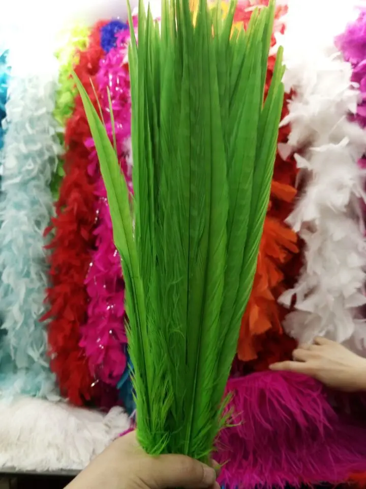 

Wholesale perfect 500pcs high quality natural female Pheasant feathers 16-18inch/40-45cm Decorative diy pure green
