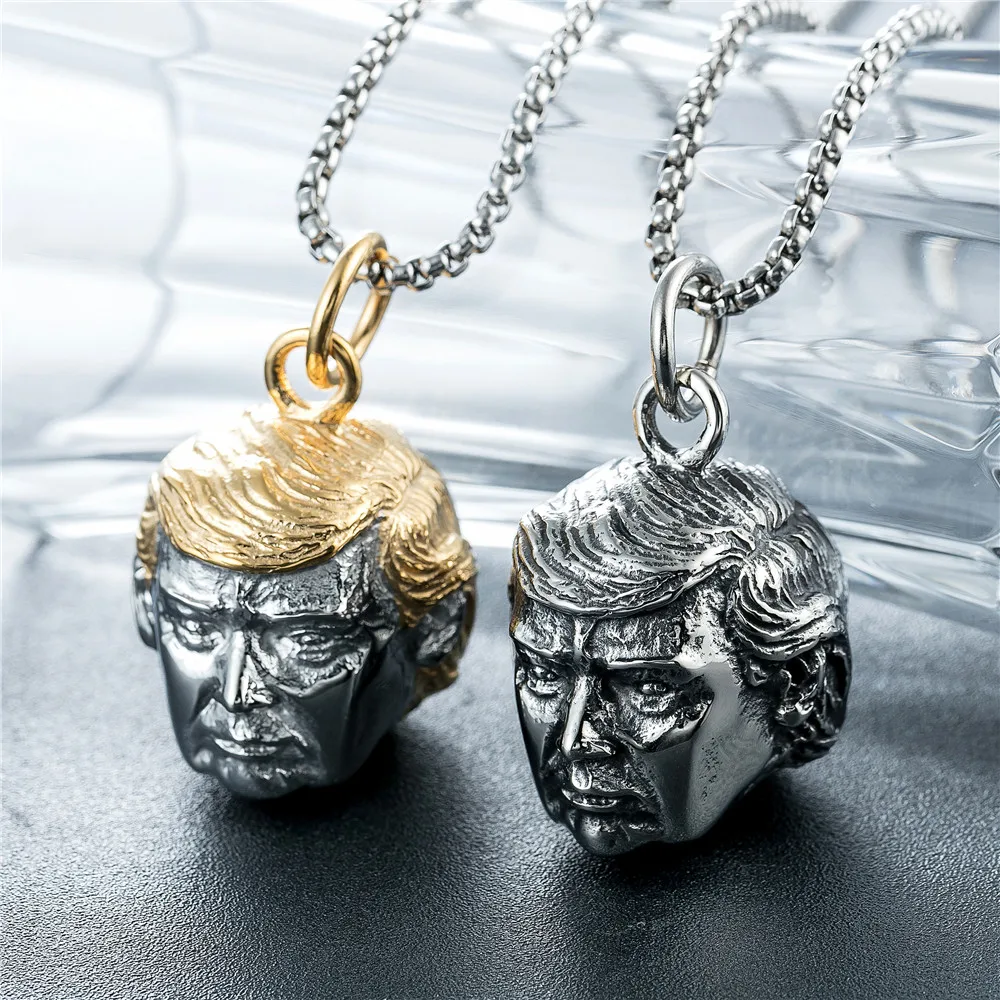 Мужское ожерелье из нержавеющей стали с подвеской голова Дональда Трампа