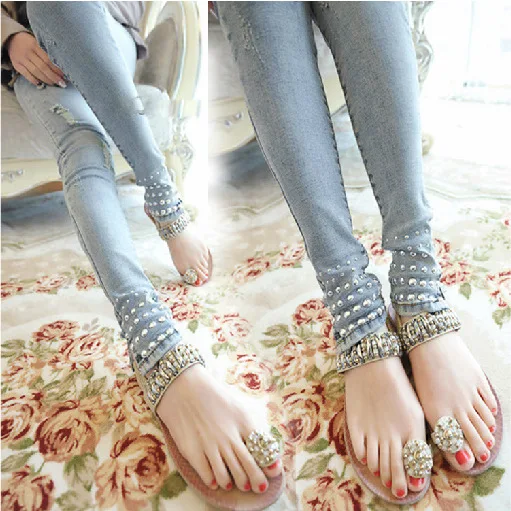 new arrival Women's FASHION jeans Women slim skinny pants rivet pencil size 26-30 |
