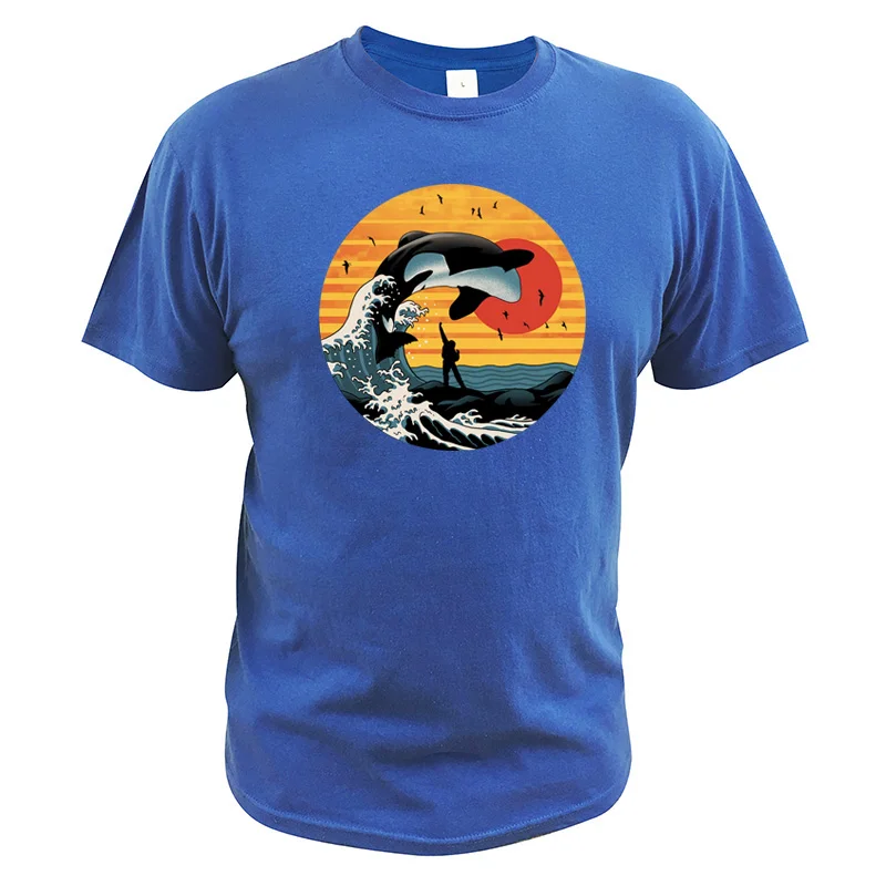 Killer Whale футболка с полной луной Kanagawa Surf Orca Willy Seaworld винтажная ретро-футболка с изображением животных - Цвет: Синий