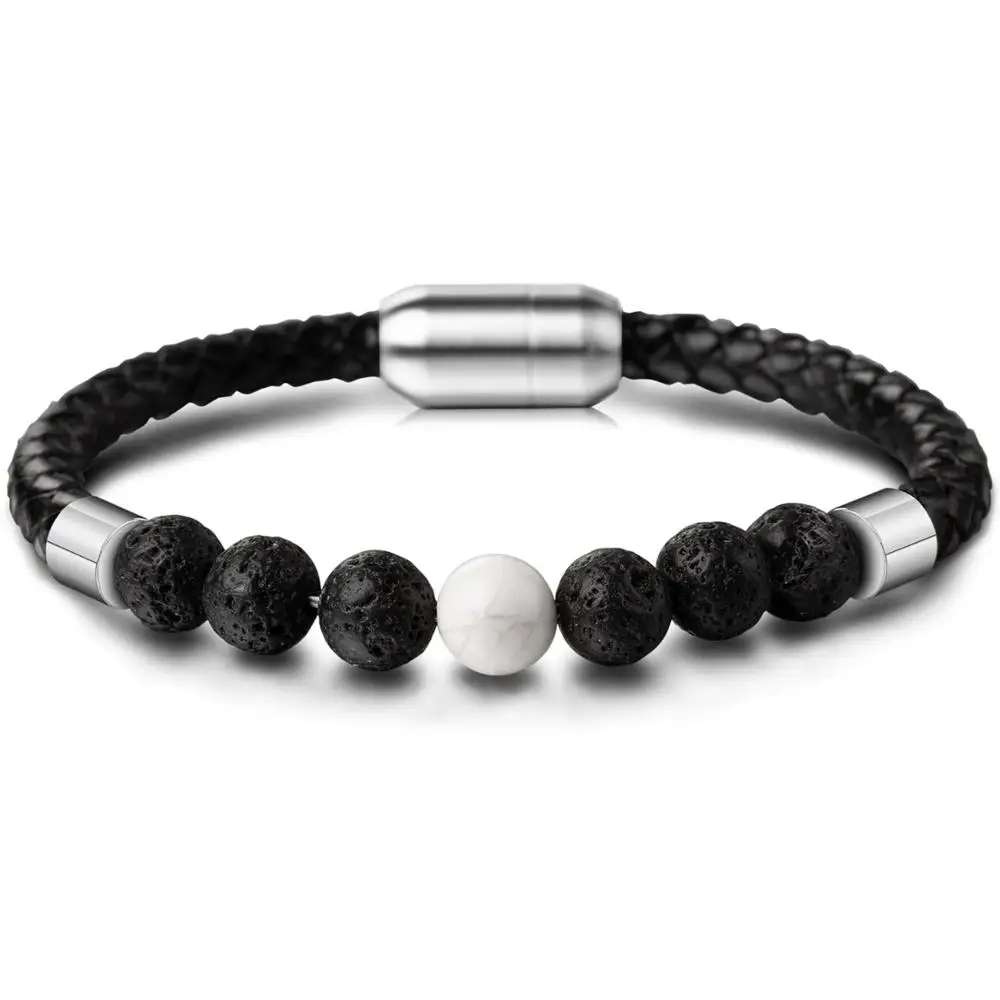 White Stone UMODE брендовые кожаные браслеты для мужчин, Исцеляющие настоящие 7 Чакр из натурального камня, мужские дизайнерские ювелирные изделия, Роскошные браслеты UB0127 - Окраска металла: White Stone