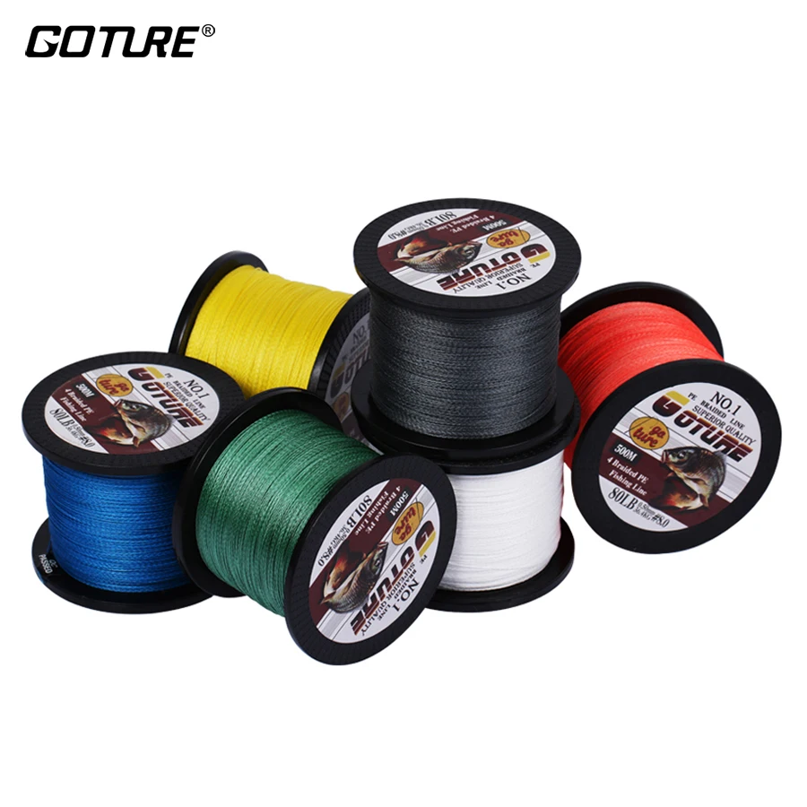 Goture PE Braided Fishing Line 4 Strands 8 Strands 500M 1000M Braided Wire Multifilament Fishing Braid Cord 12-80LB 6 Colors