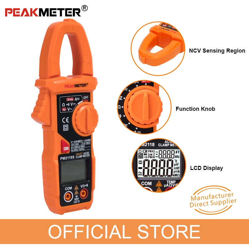 PM2118S PEAKMETER портативный умный AC цифровой клещи мультиметр переменный ток