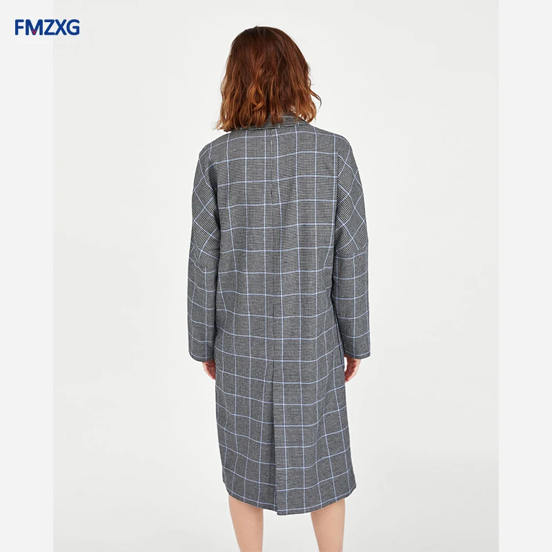 Women Warm Wool Blends Autumn Winter Coats Vintage Houndstooth Oversized High Quality Long Coat Female Double-breasted Jacket | Женская
