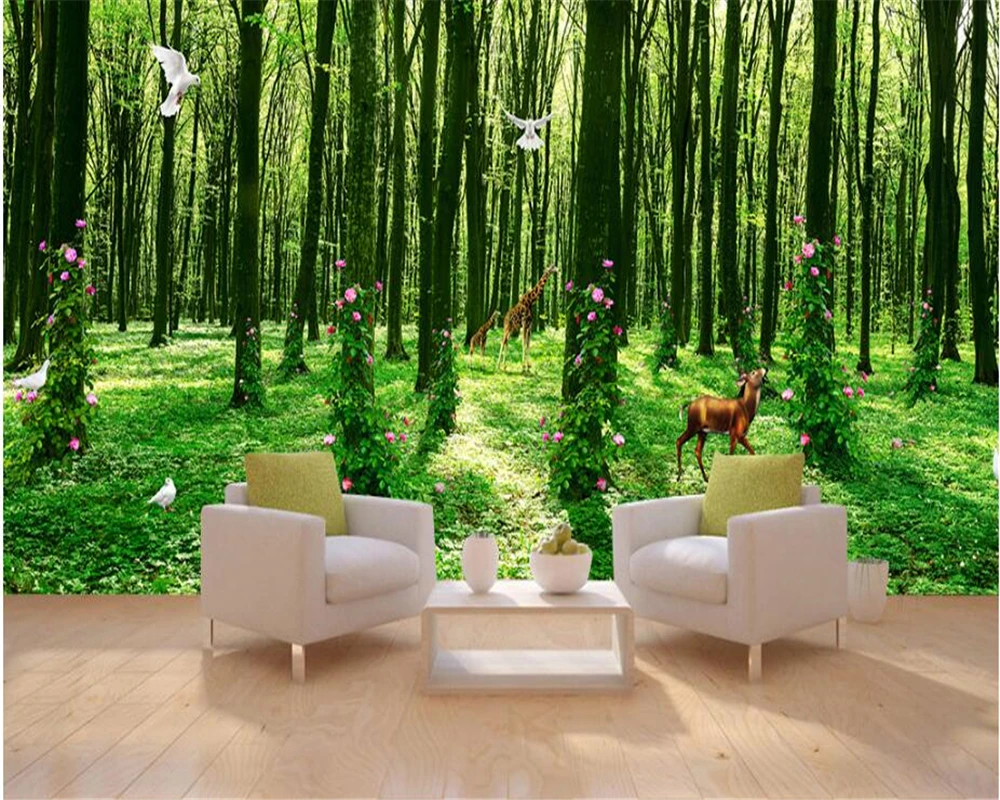 beibehang Silk cloth wallpaper fantasy forest all kinds of animals flower vine full house background wall papel de parede tapety images - 6