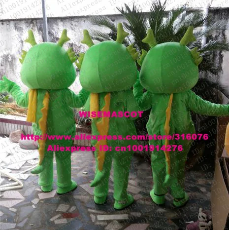 Wretched Green Dragon Loong Mascot Costume Cartoon Character Mascotte Adult Yellow Scarf Chubby White Belly No.9753 Free Ship |