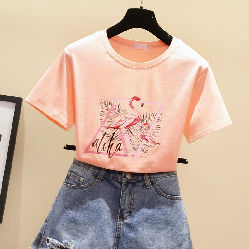 2019 Летняя женская футболка s Tumblr Harajuku Kawaii Мультфильм Фламинго одежда Femme Топы