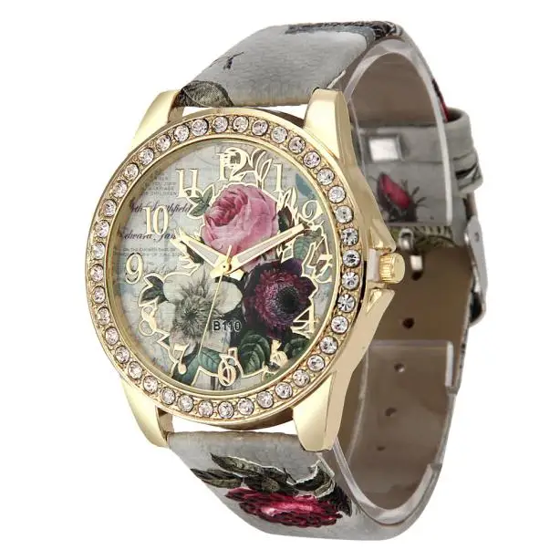 Relojes Mujer 2018 винтажные часы в полоску с цветами женские наручные из искусственной