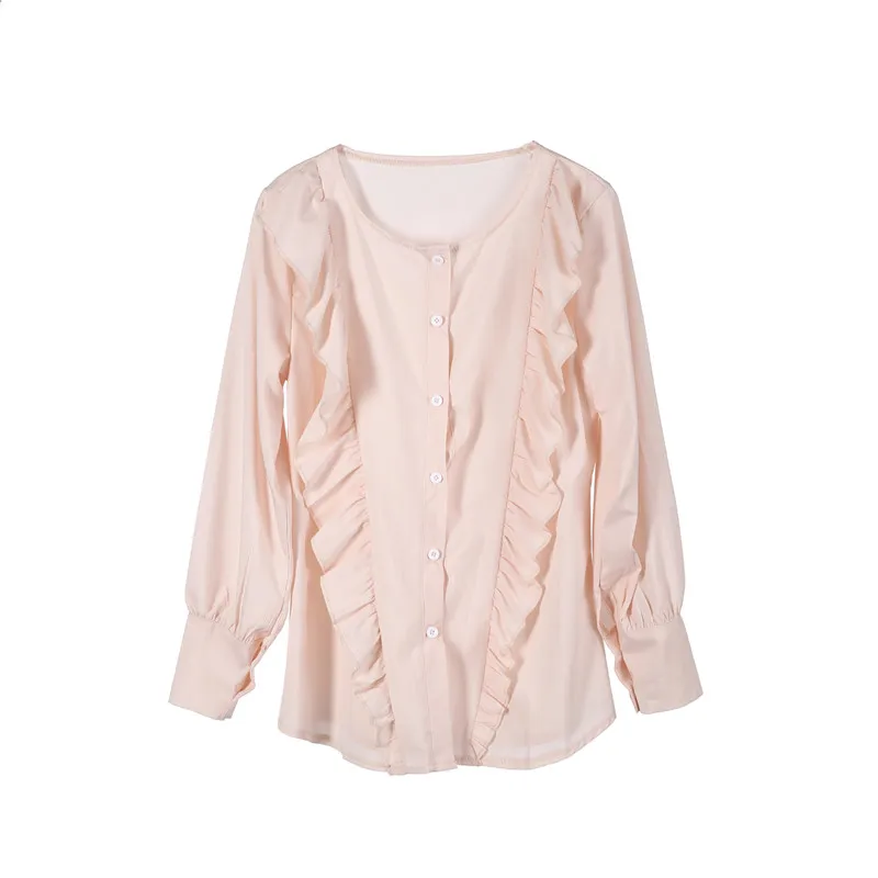 

2018 New Arrival women Spring fashion blouses O Neck long sleeve Ruffled shirts tops OL formal casual Irrugular femme clothes
