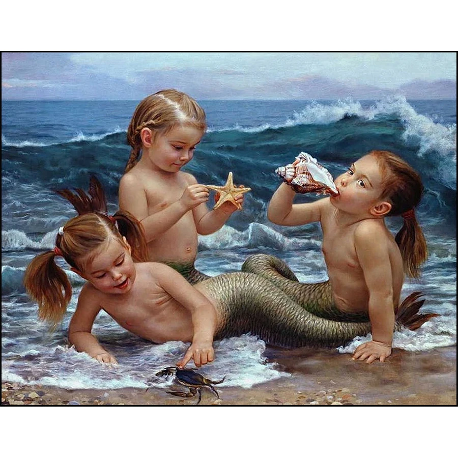 

Алмазная 5D картина «сделай сам», картины с морским пейзажем, маленькая Русалочка, полная выкладка, алмазная вышивка стразы, мозаика, вышивка...