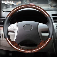 shining wheat wood grain pu carbon fiber steering wheel cover for toyota highlander toyota camry 2007 2011