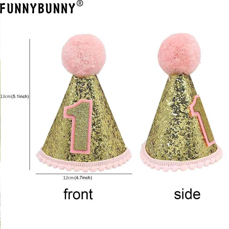FUNNYBUNNY/Золотая блестящая шляпа принцессы для первого дня рождения с регулируемой