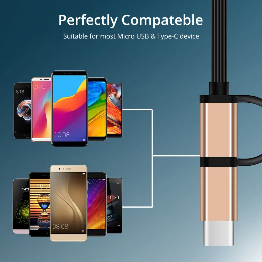 FONKEN 2 в 1 USB кабель Micro Type C телефонный Выдвижной Мини провод для быстрой зарядки