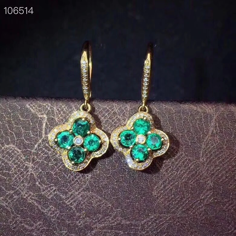 

Серьги-подвески из серебра 925 пробы с натуральным зеленым изумрудом