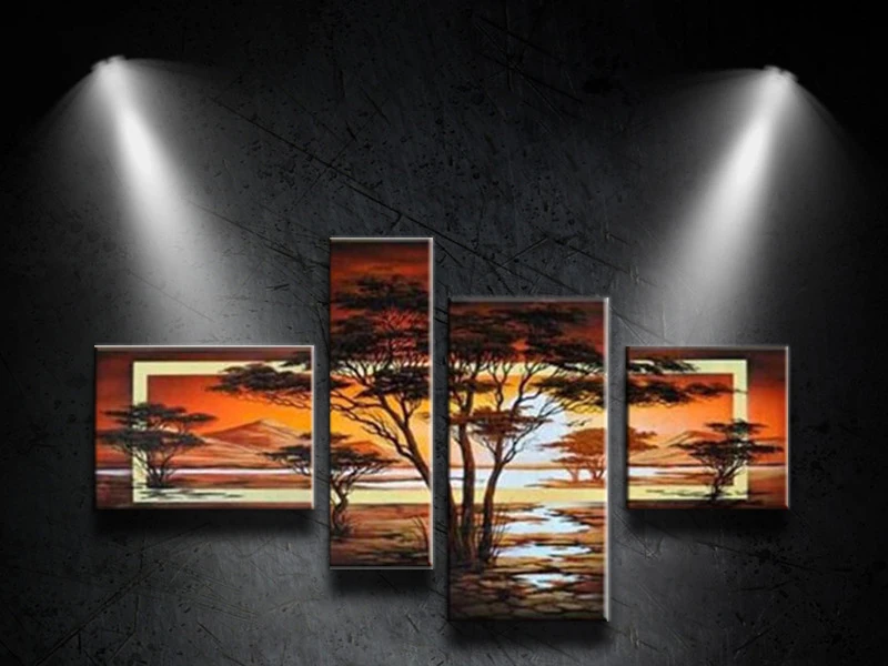 

100%Hand Painted Modern Forest Landscape lakes Abstract Oil Painting on the Canvas Art Wall Home Decoration 4pcs/set No frame