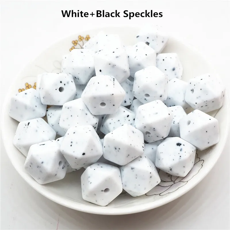 white black Chenkai 100 шт 14 мм BPA бесплатно DIY силиконовая Шестигранная подвеска-прорезыватель с бусинами, Детская соска, пустышка, сенсорная игрушка, аксессуары, разные цвета - Цвет: white black