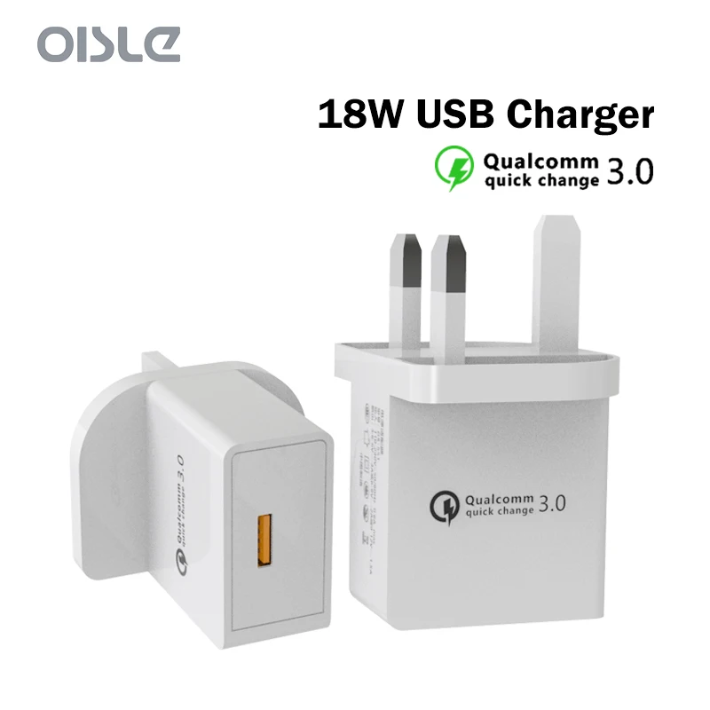 Зарядное устройство USB 18 Вт с вилкой Стандарта Великобритании, быстрая зарядка 3,0, дорожный настенный адаптер питания с USB, быстрая зарядка д...