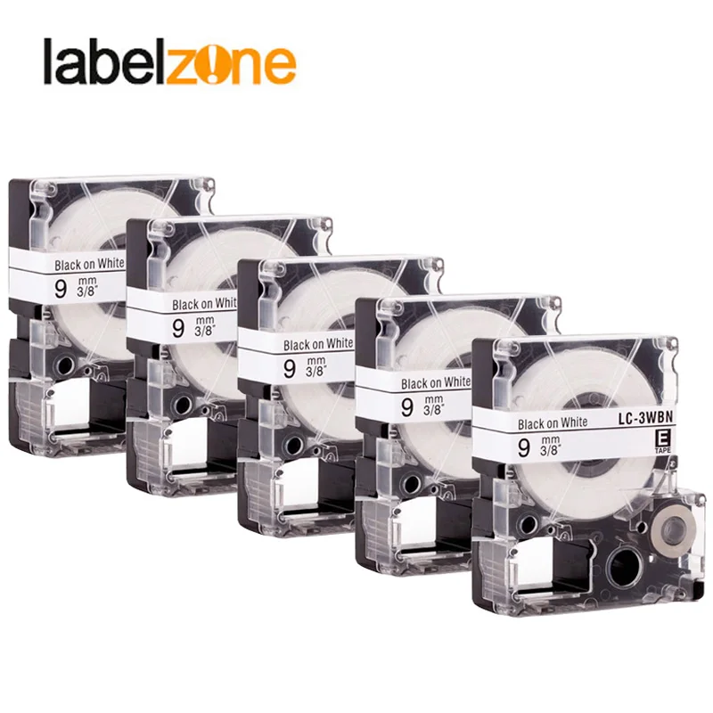 5Pcs Black on white 9mm lc-3wbn/ss9kw label tapes compatible for Epson lable printer typewriter tape ribbon organizer LC3WBN | Компьютеры