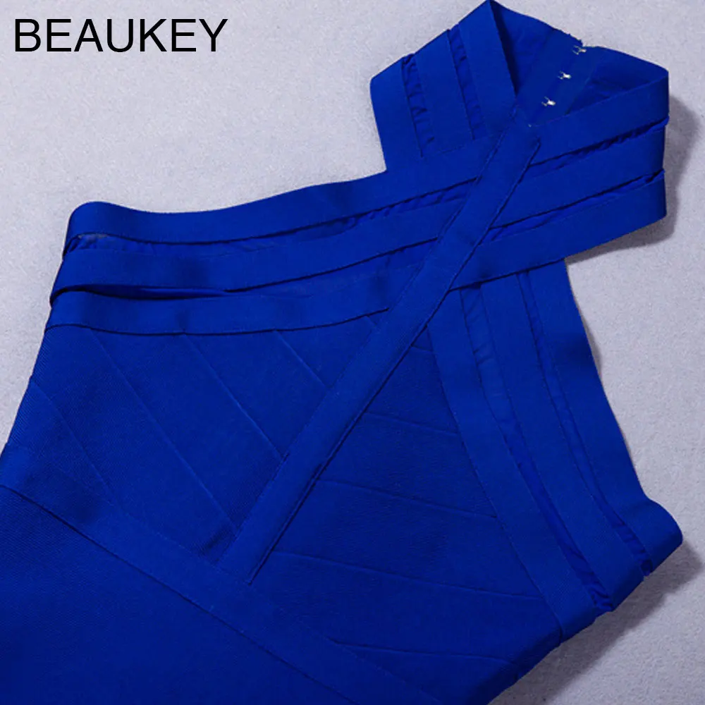 Женское облегающее платье BEAUKEY синее из вискозы с лямкой на шее открытой спиной