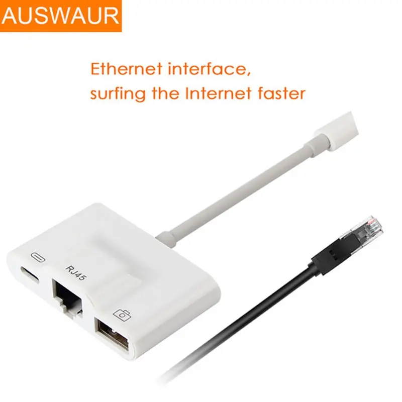 3 в 1 сетевой адаптер для Lightning в LAN 100 Мбит/с Ethernet RJ45 адаптер OTG USB 3,0 камера ридер для iPhone/iPad