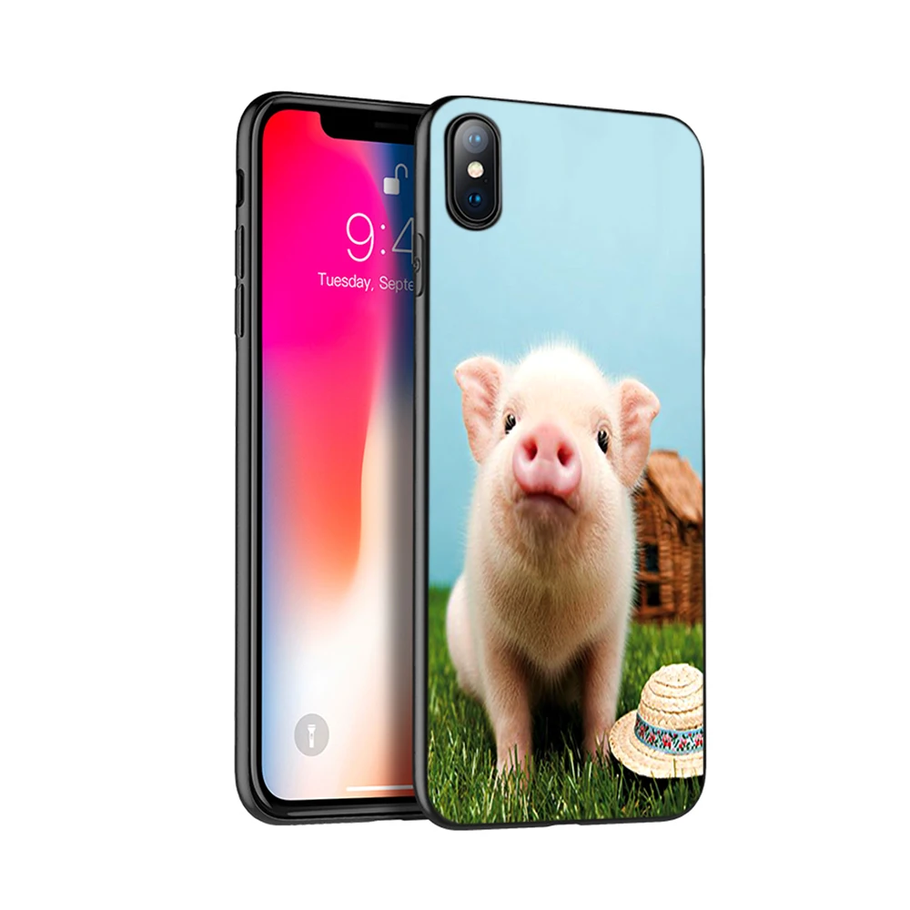 Черный тпу чехол для iphone 5 6 6s 7 8 plus x 10 XR XS 11 pro MAX забавный милый со свинкой|Бамперы| |