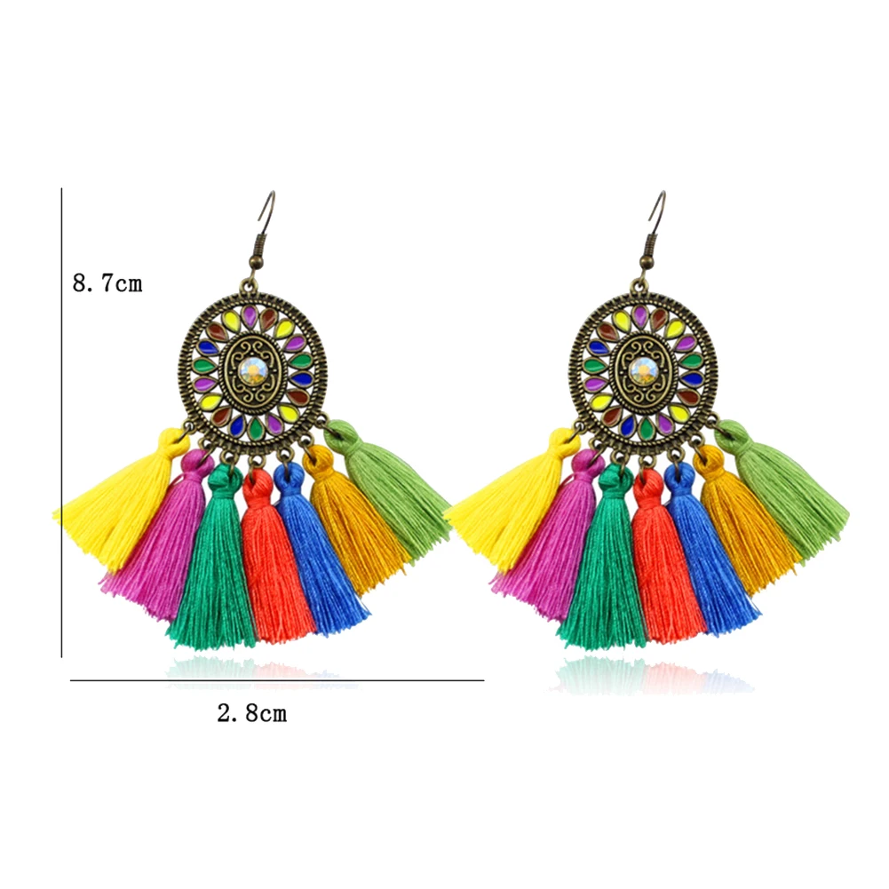 2019 американские висячие серьги разноцветные для женщин полые круглые бахрома