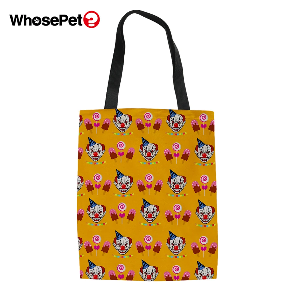 WHOSEPET мультфильм клоун печати узор женский холст льняные мешочки модные девушки