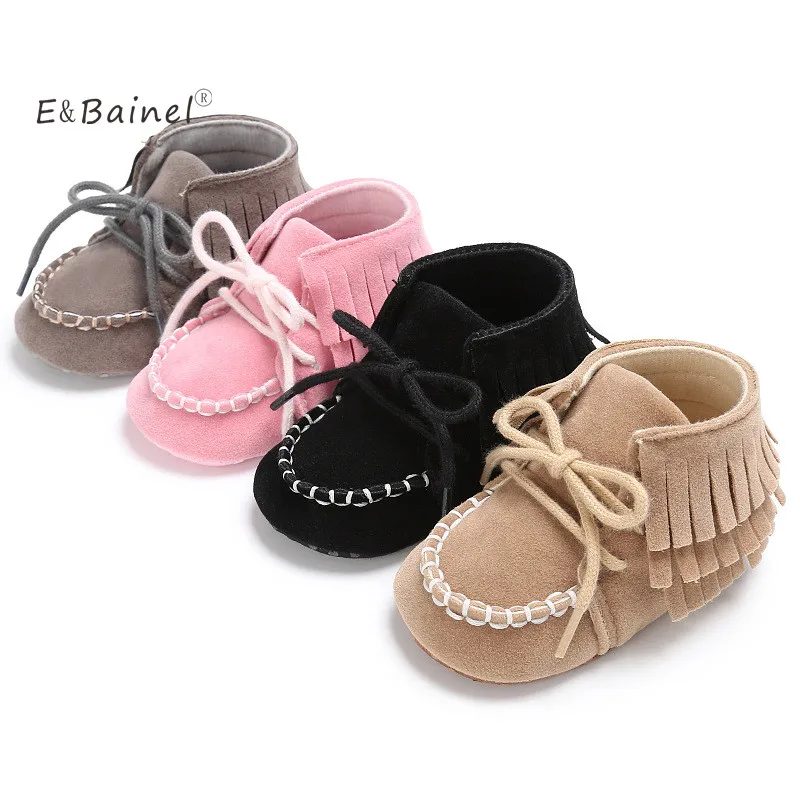 E&Bainel Newborn Baby Girl Boy Prewalker Solid Fringe Shoes For Kids Infant Toddler Soft Soled Anti-slip Boots Booties 0-18M