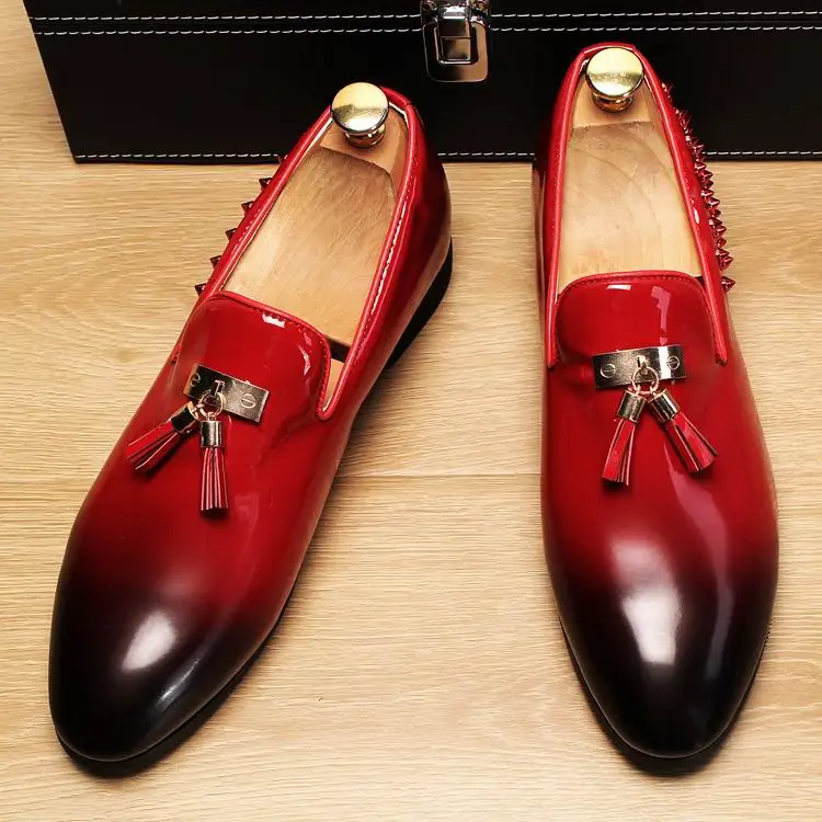 New Arrival Men Red Boat Shoes Fashion Round Toe Brush Color Slip On Tassel Loafer Man Black Rivets PU Leather | Обувь