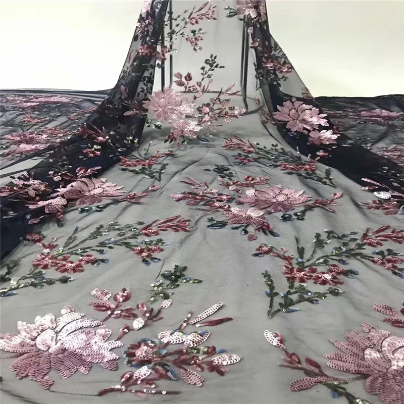 

High Quality African Lace Fabric With Sequins Tissu Indian Wedding Dress Fabric French Mesh Tulle Lace Material 5 Yards