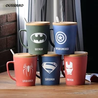 350ml520ml super hero avenger infinity mugs with cover and spoon pure color mugs cup kitchen tool gift