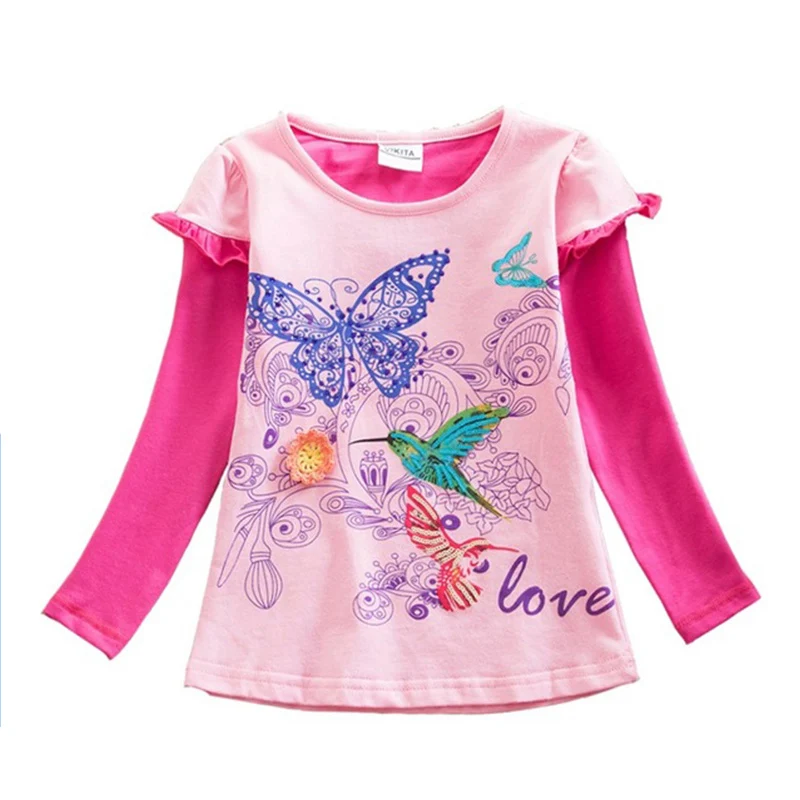 VIKITA/Детские футболки; детская футболка с цветочным рисунком; roupa infantil; футболка с длинными рукавами для девочек; детская одежда; Детские рубашки; L220 MIX - Цвет: REG61802PINK