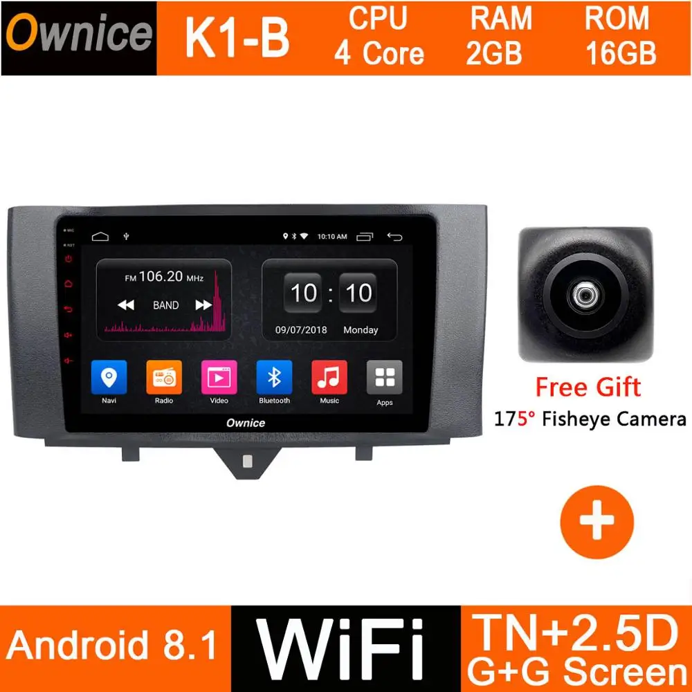 K1-B Android 9,0 " ips 4G ram+ 32G rom Восьмиядерный автомобильный dvd-радио GPS плеер для Mercedes Benz Smart Fortwo 2011- ADAS DSP CarPlay - Цвет: K1-B