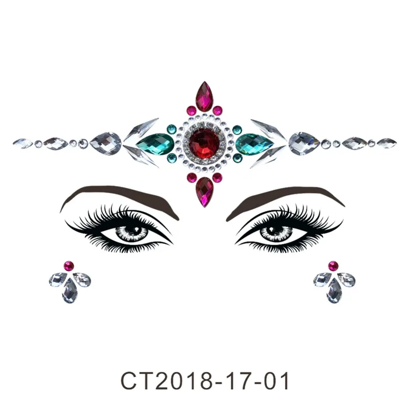 CT1701 1 шт. блестящие праздничные вечерние украшения для лица, драгоценные камни, стразы, украшение для тела, тату, наклейки для глаз, наклейки с драгоценными камнями, декоративные инструменты, набор для макияжа - Цвет: CT1701