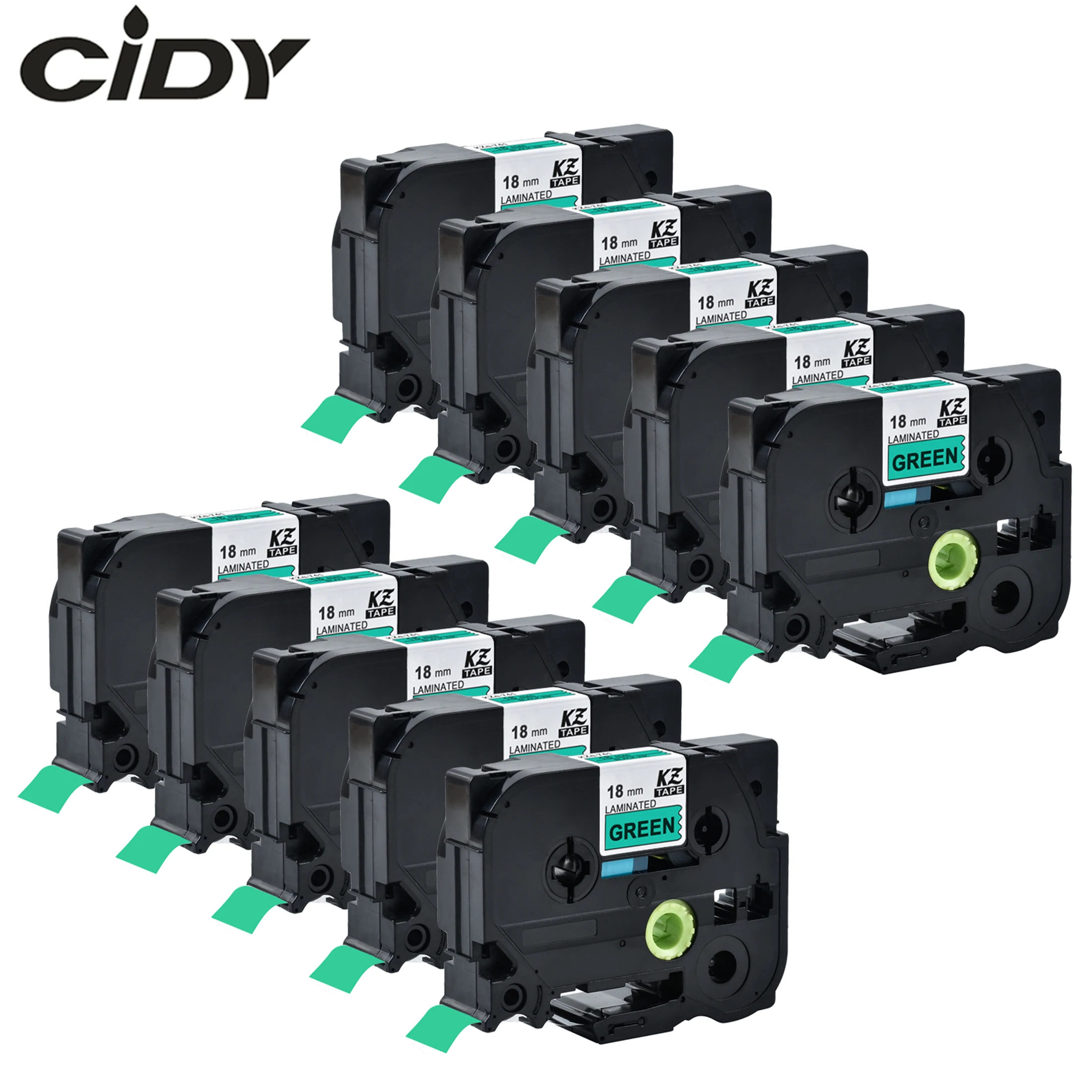 

CIDY Black on green 10pcs TZe741 TZe 741 TZ 741 TZ741 TZ-741 TZe-741 Laminated Adhesive Labels Tape Compatible For Brother