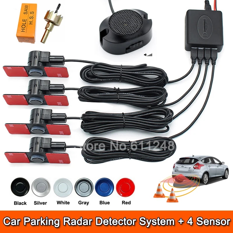 

Парковочные датчики для автомобилей Parktronics, 4 датчика, 13 мм, парковочный радар заднего хода, звуковой зуммер, сигнализация, регулируемый звук