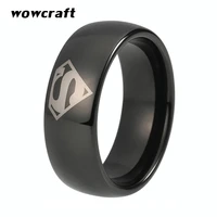 8mm black tungsten carbide ring laser young people fashion rings supermen logo engraved polished shiny high plated dome band