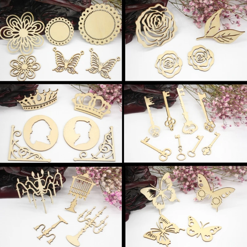 1 комплект лазерная резка деревянные украшения для скрапбукинга самодельного