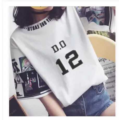 Kpop EXO/женские свободные футболки k-pop с круглым воротником Harajuku, студенческие Топы с коротким рукавом, футболка Летняя Модная хлопковая футболка
