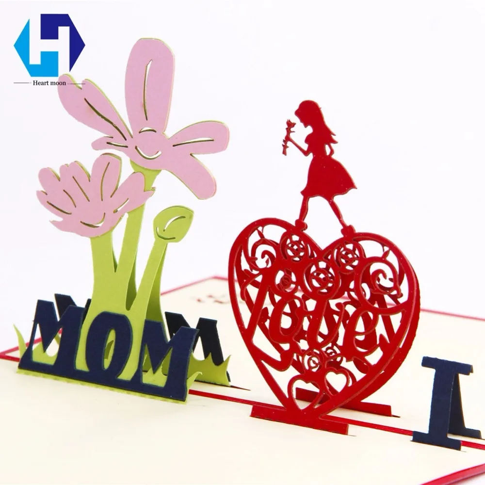 3D pop up День матери открытки Love MoM (Я люблю маму) Подарки Спасибо поздравительные