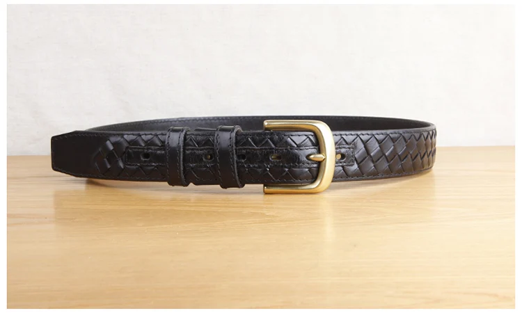 High Quality Top Layer Cow Leather Belt Handmade Men's Belt Cowskin Business Style Woven Pattern Casual Belts for Male