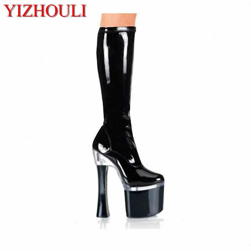 18cm high-heeled shoes thick heel round toe steel pipe dance boots 7 inch sexy boots Women's Knee-High Boot