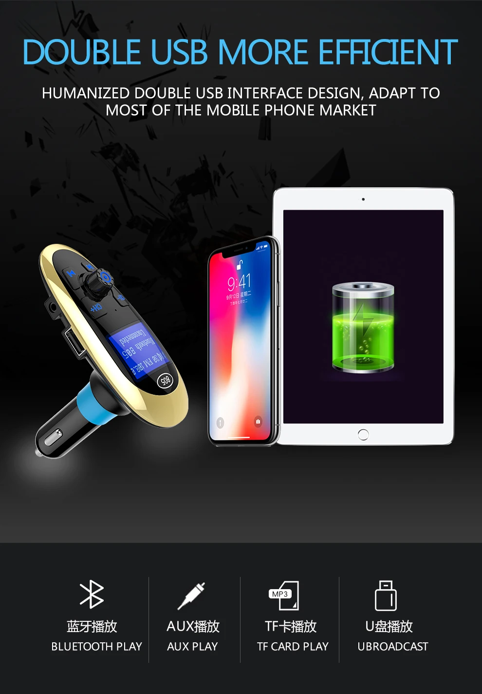Автомобильный MP3-плеер FM-передатчик Bluetooth FM-модулятор HandsfreeSupport USB флэш-накопитель