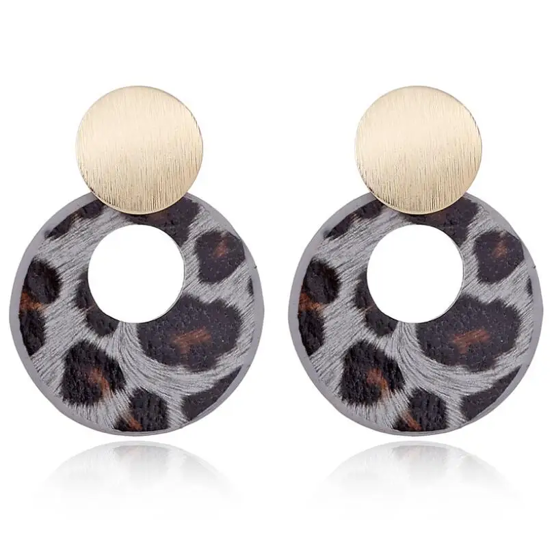 Женские винтажные серьги подвески леопардовые круглые из искусственной кожи с